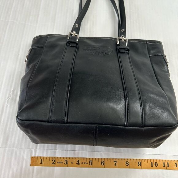 Coach Vintage Black Structured Leather Zip Close Tote Shoulder Bag